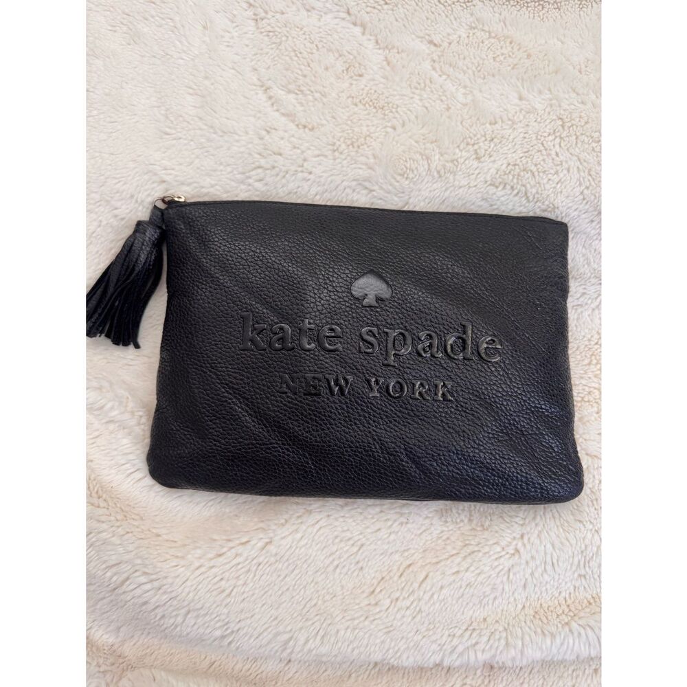 Kate Spade Black Pebbled Leather Newbury Lane Cammie Tassel Crossbody Clutch Bag